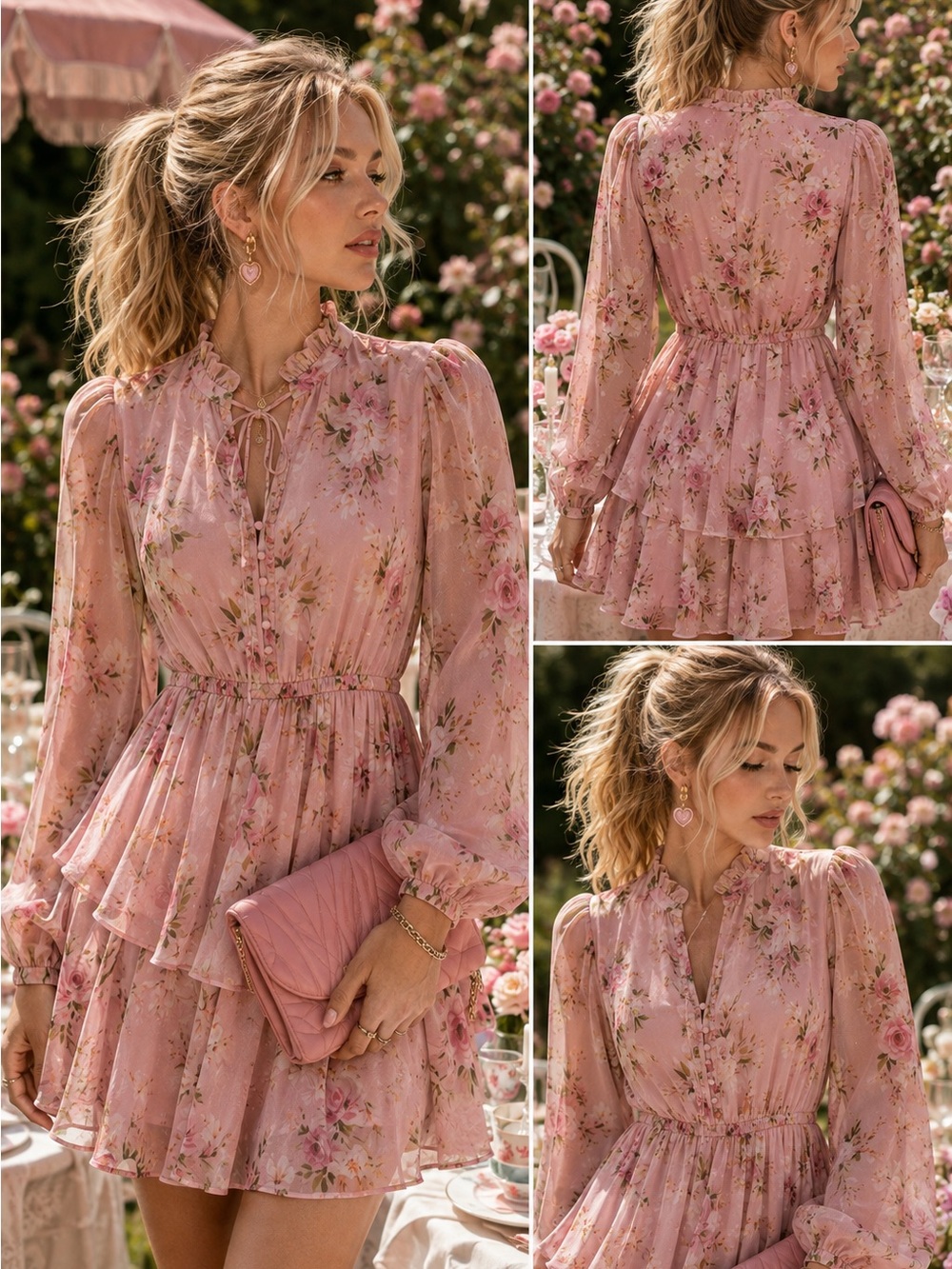 Yumi Kim Blush Pink Floral Tiered Mini Dress